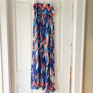 maxi skirt blue and orange pattern